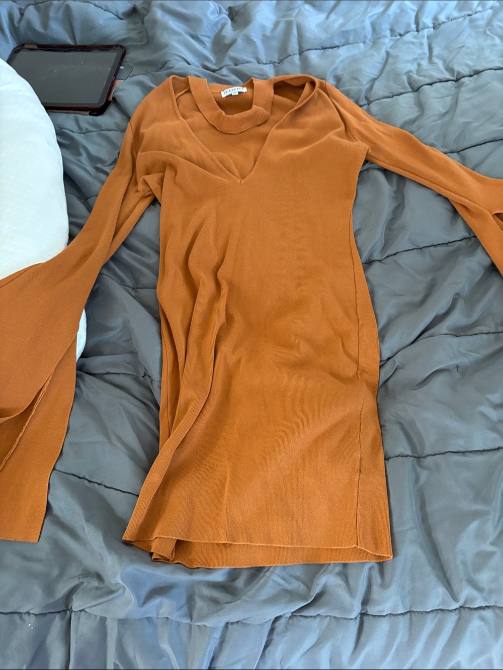 Fashion Nova Rust Orange Long-Sleeve Midi Dress with Flared Cuffs
